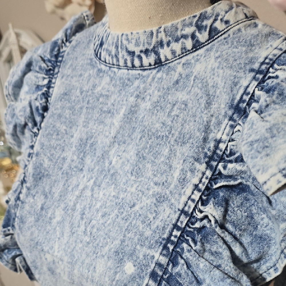 Denim Ruffle Women's Top - Picture 4 of 7